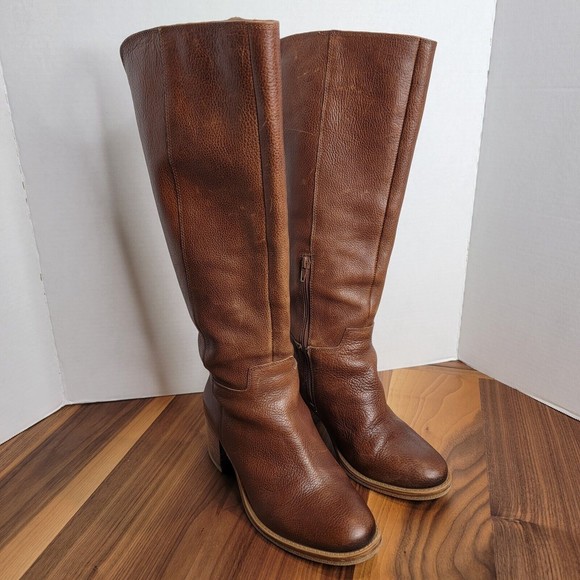 Lucky Brand Shoes - Lucky Brand Riding Boots 7.5M Womens Brown Leather Block Heel Side Zip LK Ritten